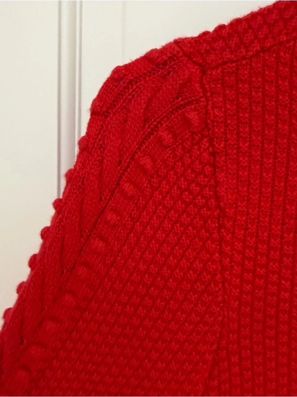 LOFT Red Cable-Trim Crewneck Sweater